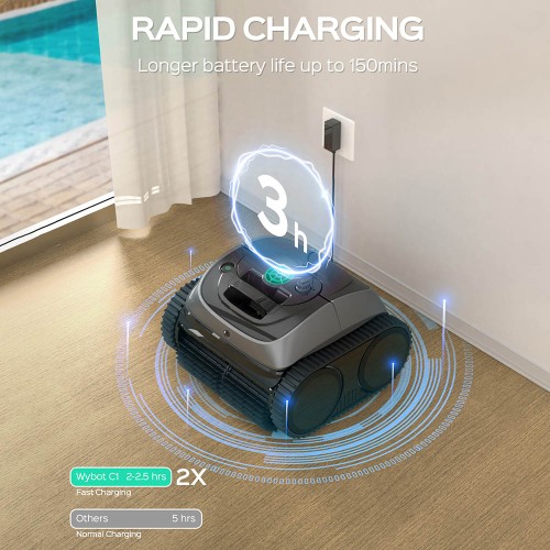WYBOT C1 Cordless Robotic Pool Cleaner  150min Runtime  Wall Climbing  Intelligent Route Planning  APP Control  for Pools up to  2
