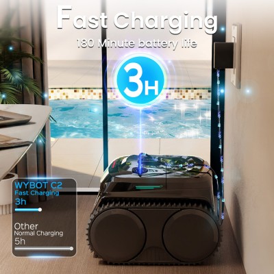 WYBOT C2 Cordless Pool Robot Vacuum  Wall and Waterline Cleaning  Dual Cleaning Filtration  for Inground Pools Up to 1614Sq ft  