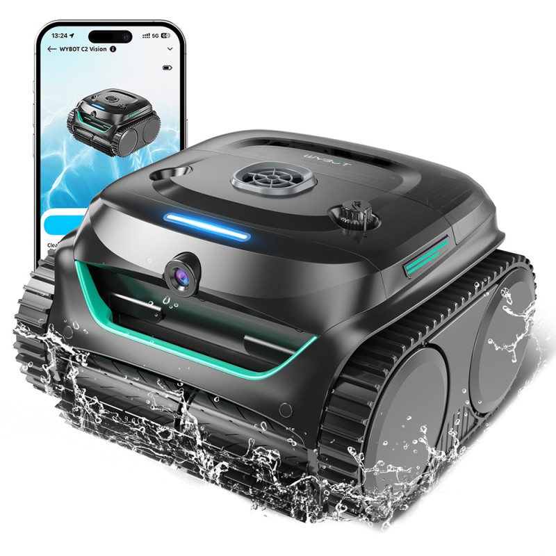 WYBOT C2 Vision Cordless Pool Robot Vacuum  Debris Detection with AI Camera  8-in-1 Master Cleaning  Two-Layer Filtration  Brush
