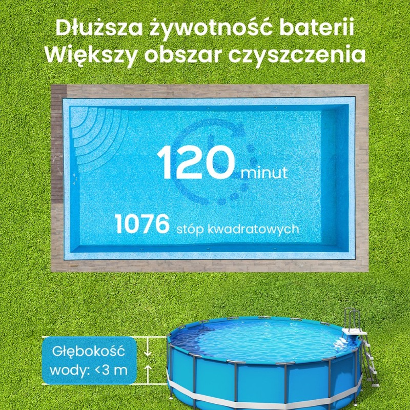 WYBOT A1 Akumulátorový bazénový vysavač, dvouvrstvá filtrace, výdrž 120 min – Černý
