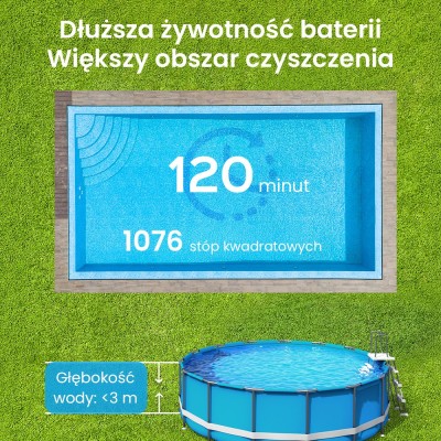 WYBOT A1 Akumulátorový bazénový vysavač, dvouvrstvá filtrace, výdrž 120 min – Černý