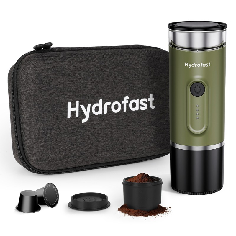 Hydrofast PO-100 Portable Espresso Maker  15-Bar Pressure  7800mAh Battery  2-in-1 Capsule 