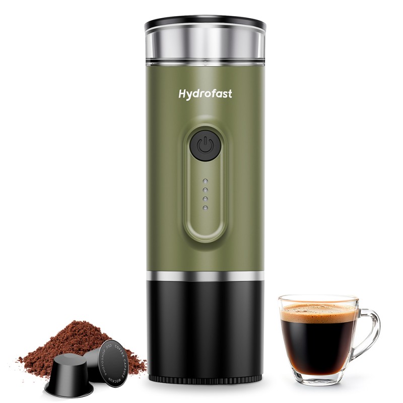 Hydrofast PO-100 Portable Espresso Maker  15-Bar Pressure  7800mAh Battery  2-in-1 Capsule 