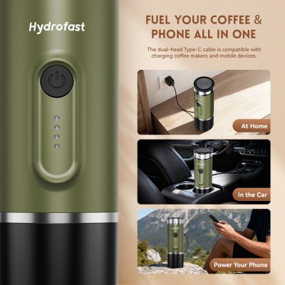 Hydrofast PO-100 Portable Espresso Maker  15-Bar Pressure  7800mAh Battery  2-in-1 Capsule 