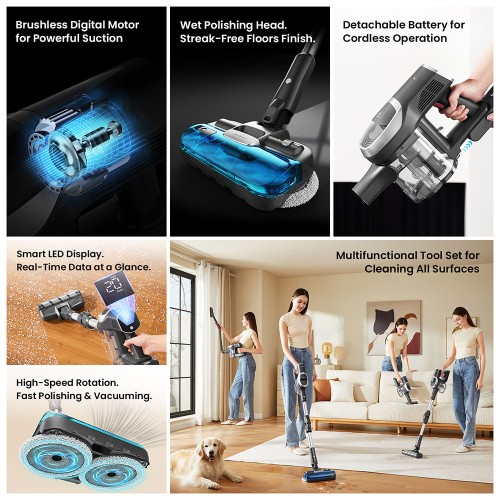 JIMMY JV9 Pro Aqua Cordless Vacuum Cleaner  160AW Suction Power  Up to 65min Runtime  500ml Water Tank  Gray - EU Plug 2