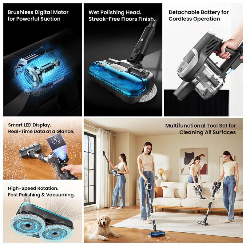JIMMY JV9 Pro Aqua Cordless Vacuum Cleaner  160AW Suction Power  Up to 65min Runtime  500ml Water Tank  Gray - EU Plug