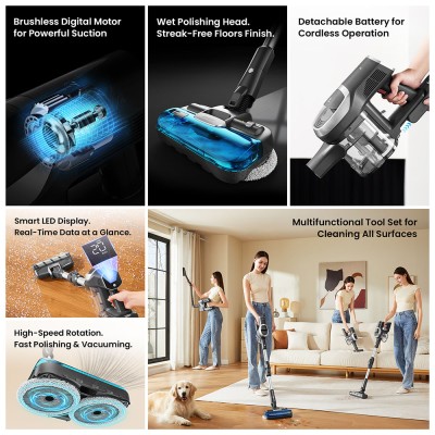 JIMMY JV9 Pro Aqua Cordless Vacuum Cleaner  160AW Suction Power  Up to 65min Runtime  500ml Water Tank  Gray - EU Plug