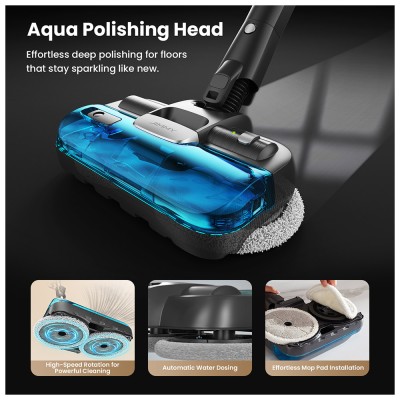 JIMMY JV9 Pro Aqua Cordless Vacuum Cleaner  160AW Suction Power  Up to 65min Runtime  500ml Water Tank  Gray - EU Plug