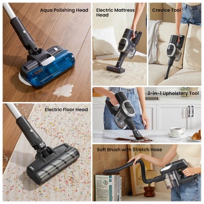 JIMMY JV9 Pro Aqua Cordless Vacuum Cleaner  160AW Suction Power  Up to 65min Runtime  500ml Water Tank  Gray - EU Plug