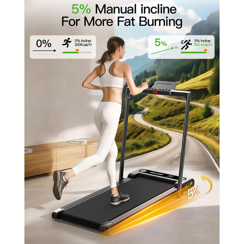 Akluer 480L-B Incline Walking Pad with Foldable Handle  2 5HP Quiet Motor  LED Screen 
