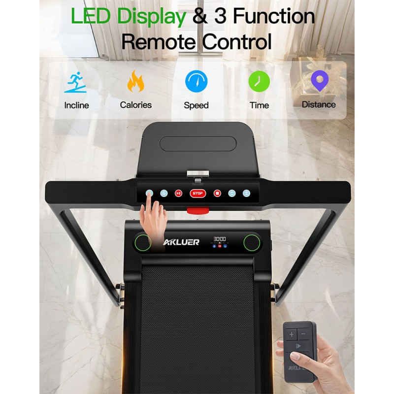 Akluer 480L-B Incline Walking Pad with Foldable Handle  2 5HP Quiet Motor  LED Screen 