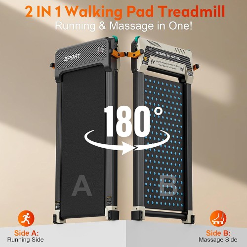 Akluer 520A-A Dual-Sided Treadmill with Shiatsu Foot Massager  2 5HP Quiet Motor  330LBS Max Capacity  LED Display  2