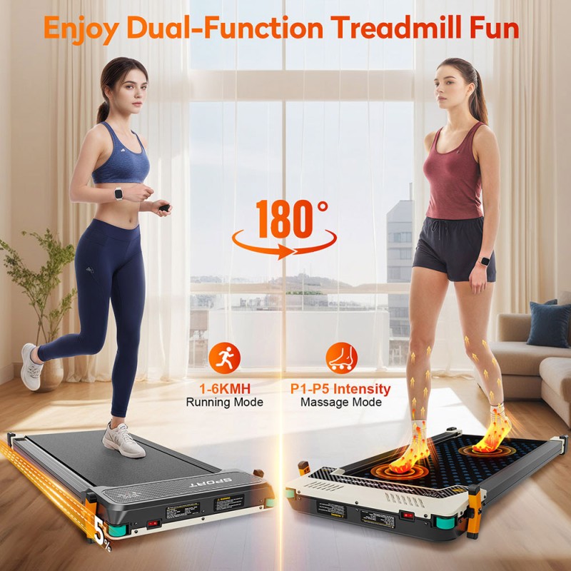 Akluer 520A-A Dual-Sided Treadmill with Shiatsu Foot Massager  2 5HP Quiet Motor  330LBS Max Capacity  LED Display 