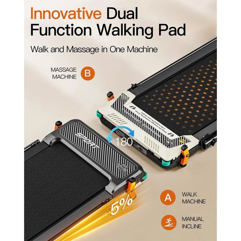 Akluer 520A-B Dual-Sided Walking Pad with Handle  2 5HP Quiet Motor  4MPH Max Speed  150kg Capacity  Dual LED Display  Manual In