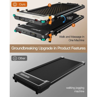 Akluer 520A-B Dual-Sided Walking Pad with Handle  2 5HP Quiet Motor  4MPH Max Speed  150kg Capacity  Dual LED Display  Manual In