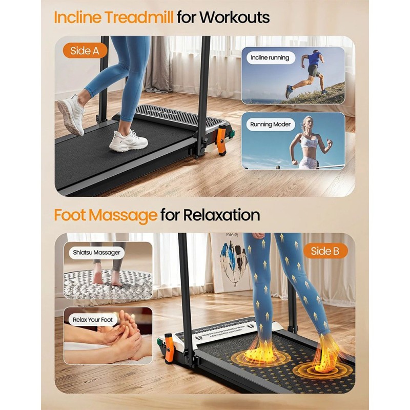 Akluer 520A-B Dual-Sided Walking Pad with Handle  2 5HP Quiet Motor  4MPH Max Speed  150kg Capacity  Dual LED Display  Manual In
