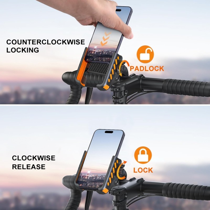 Držák telefonu na řídítka – pro řídítka 18–40 mm a telefony 4,5–7", pro kola, koloběžky a motocykly