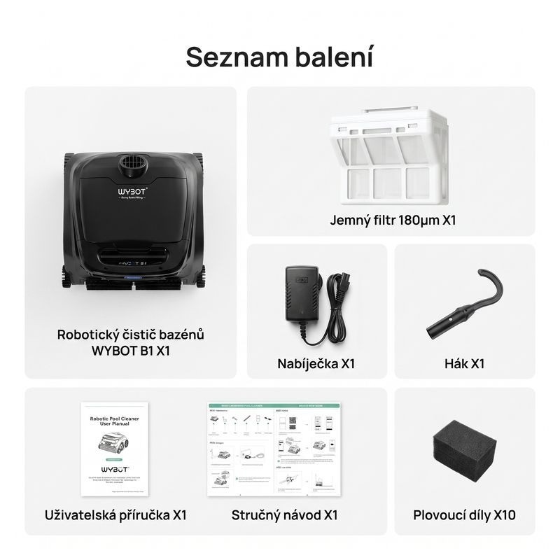 WYBOT B1 Robotický vysavač bazénu pro domácí bazény, kompletní čištění dna, stěn a vodní linky, bezdrátový provoz 120 min
