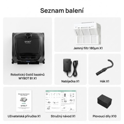 WYBOT B1 Robotický vysavač bazénu pro domácí bazény, kompletní čištění dna, stěn a vodní linky, bezdrátový provoz 120 min