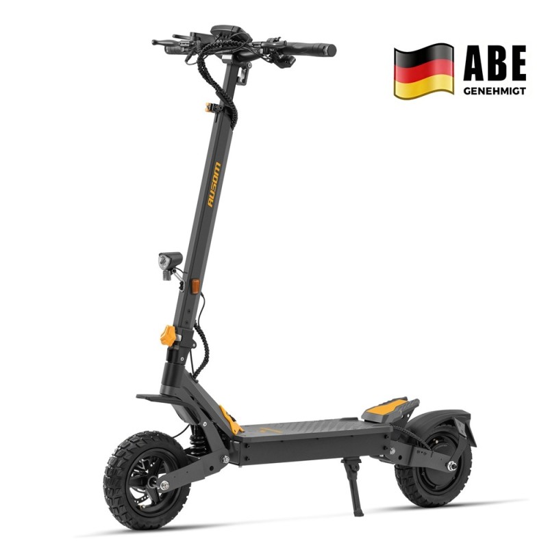 Ausom L1 ABE Skládací elektrická koloběžka 15,6 Ah, motor 500 W, dojezd až 70 km, plynulá jízda ve městě – Šedo-Žlutá