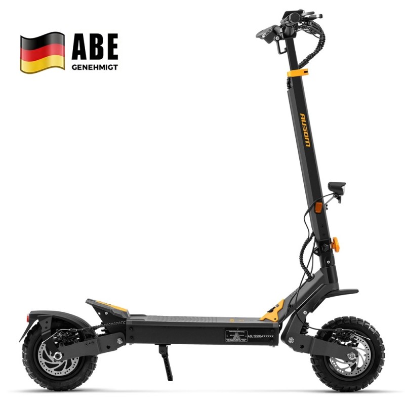 Ausom L1 ABE Skládací elektrická koloběžka 15,6 Ah, motor 500 W, dojezd až 70 km, plynulá jízda ve městě – Šedo-Žlutá