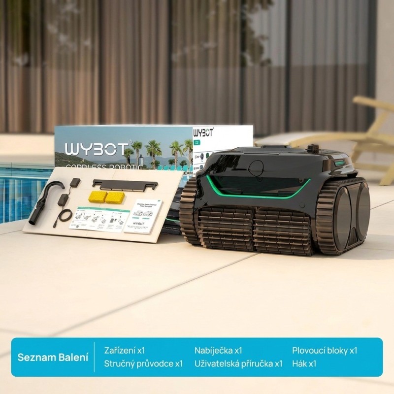 WYBOT C2 bezdrátový robotický vysavač do bazénů, čištění stěn a vodní hladiny, duální filtrační systém