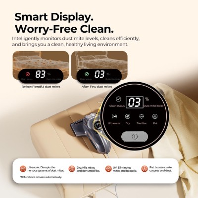 JIGOO J300 Pro Smart Mattress Vacuum Cleaner  550W Motor  48 000RPM Tapping Frequency  14kPa Strong Suction  Dual-Cup Filtration