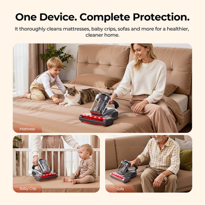 JIGOO J300 Pro Smart Mattress Vacuum Cleaner  550W Motor  48 000RPM Tapping Frequency  14kPa Strong Suction  Dual-Cup Filtration