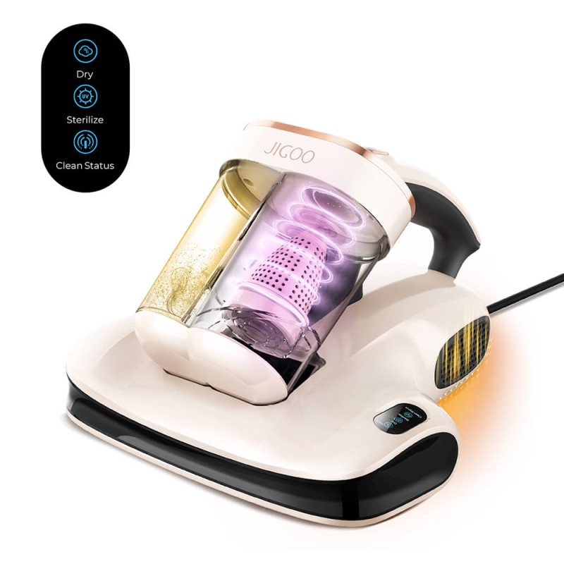 JIGOO S100 Smart Dual-Cup Mattress Vacuum Cleaner with 350W Power and 12KPa Suction