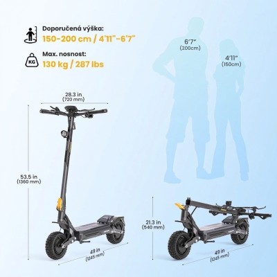 Ausom Gosoul 2 Pro dvoumotorová elektrická koloběžka, motory 1400W×2, baterie 18Ah 48V, dojezd 90km, 20 až 25 km/h