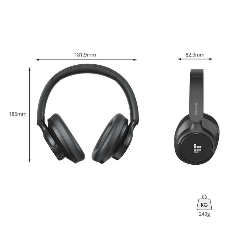 Nauszne słuchawki Tronsmart SOUNFII Q20S Hybrid ANC, hybrydowa aktywna redukcja szumów - Czarny