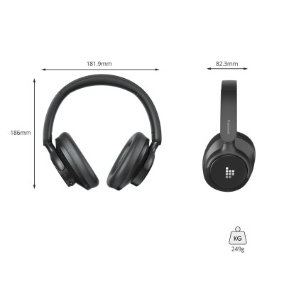 Nauszne słuchawki Tronsmart SOUNFII Q20S Hybrid ANC, hybrydowa aktywna redukcja szumów - Czarny