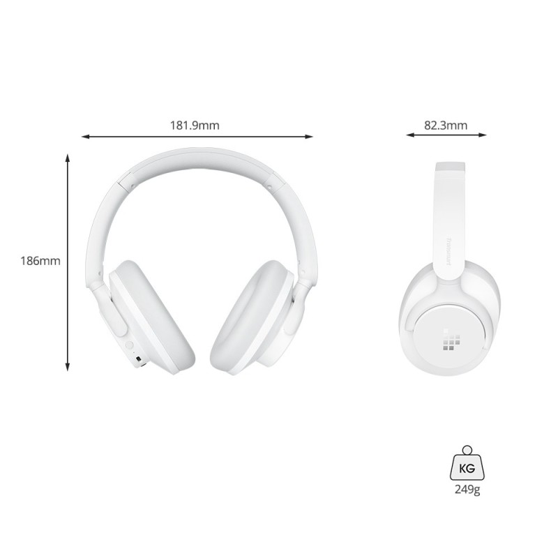Tronsmart SOUNFII Q20S hybridní sluchátka přes uši s aktivním potlačením hluku (ANC), hybridní aktivní redukce šumu – bílá