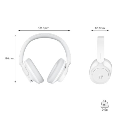 Tronsmart SOUNFII Q20S hybridní sluchátka přes uši s aktivním potlačením hluku (ANC), hybridní aktivní redukce šumu – bílá