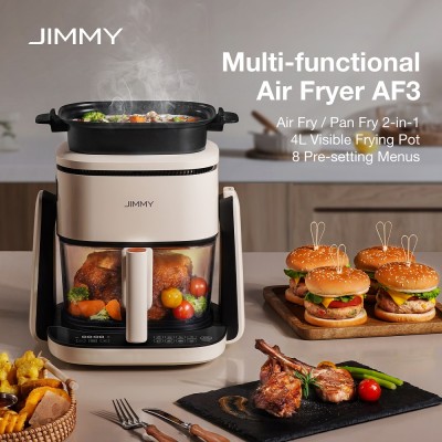 JIMMY AF3 Horkovzdušná fritéza 2v1, 4l viditelná nádoba na smažení, dotykový displej – béžová