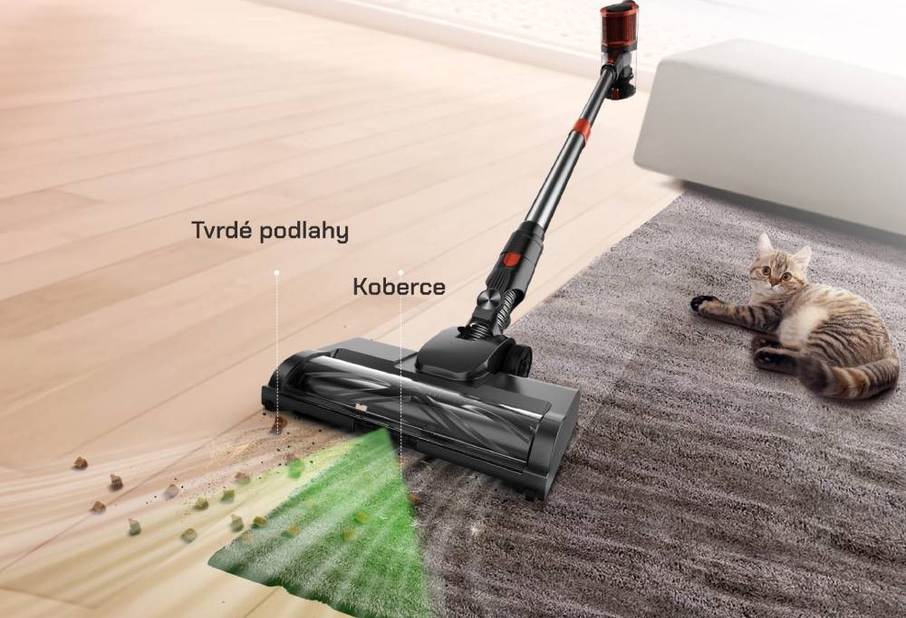 Tyčový vysavač JIGOO C200 s výkonem 23 kPa na tvrdých podlahách a kobercích